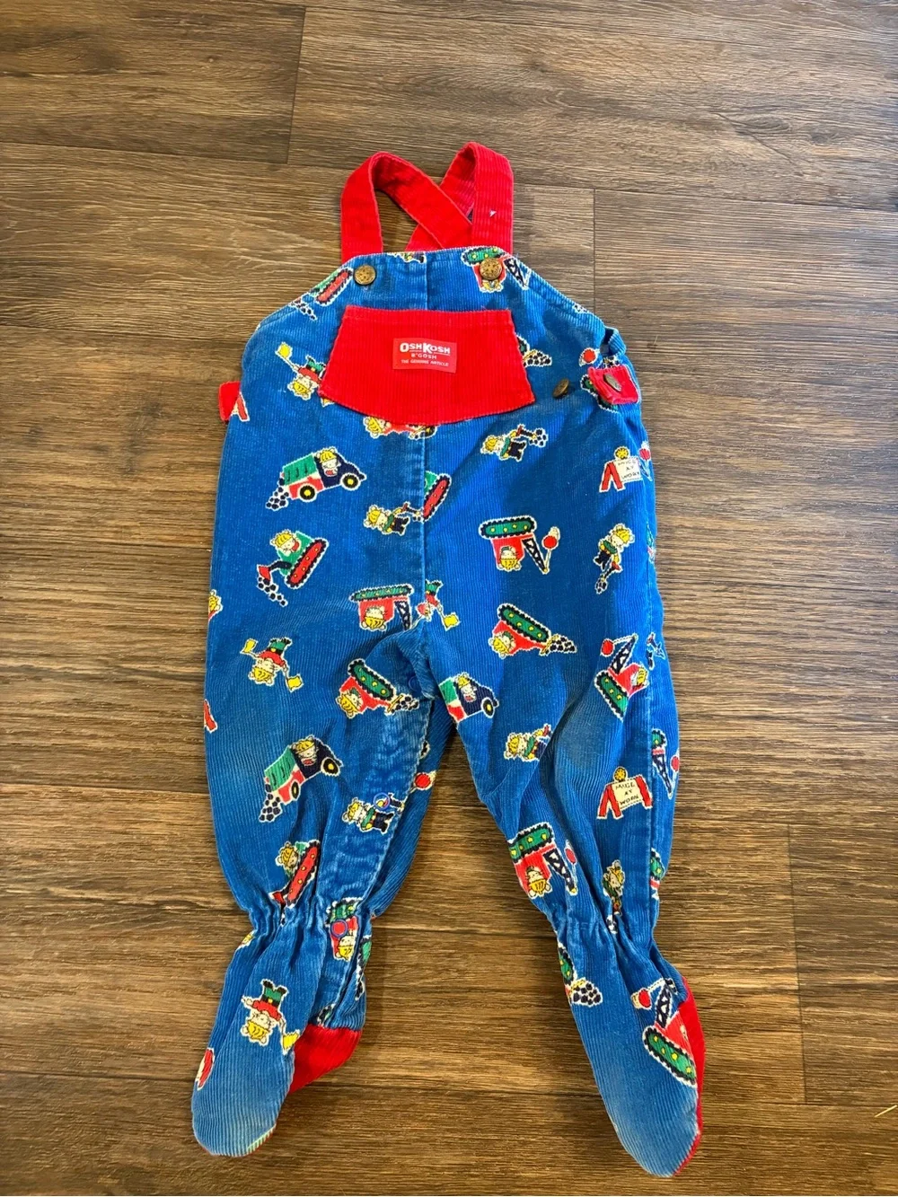 Vintage OshKosh B'Gosh Mice at Work Footie Corduroy Vestbak Overalls 6/9 Month - Picture 1 of 6